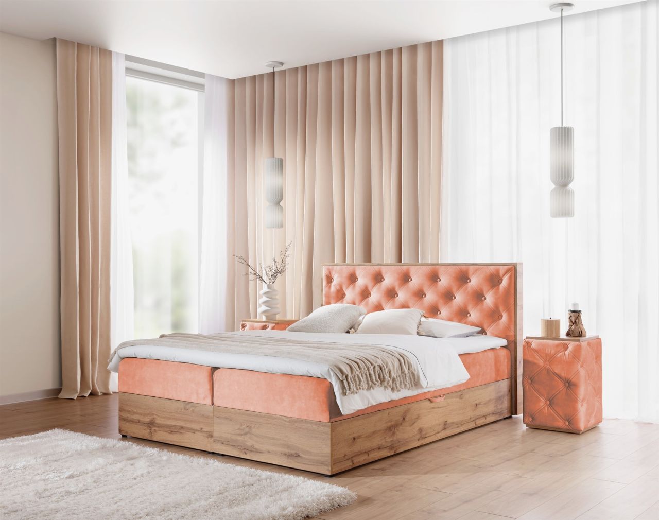 Boxspringbett Schlafzimmerbett MAXIMO 140x220cm in Stoff Torre Koralle