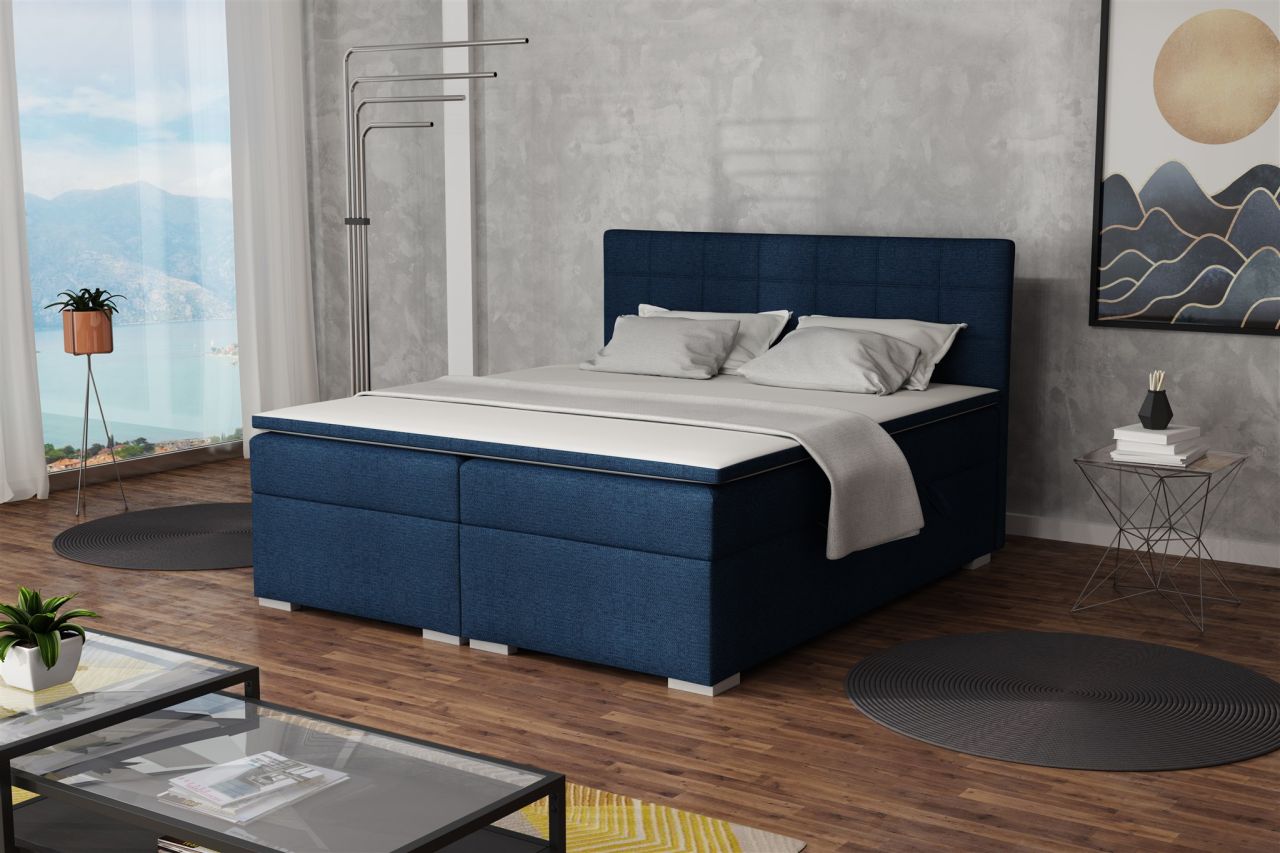 Boxspringbett Schlafzimmerbett FARUK 180x200cm Stoff Aragon Blau