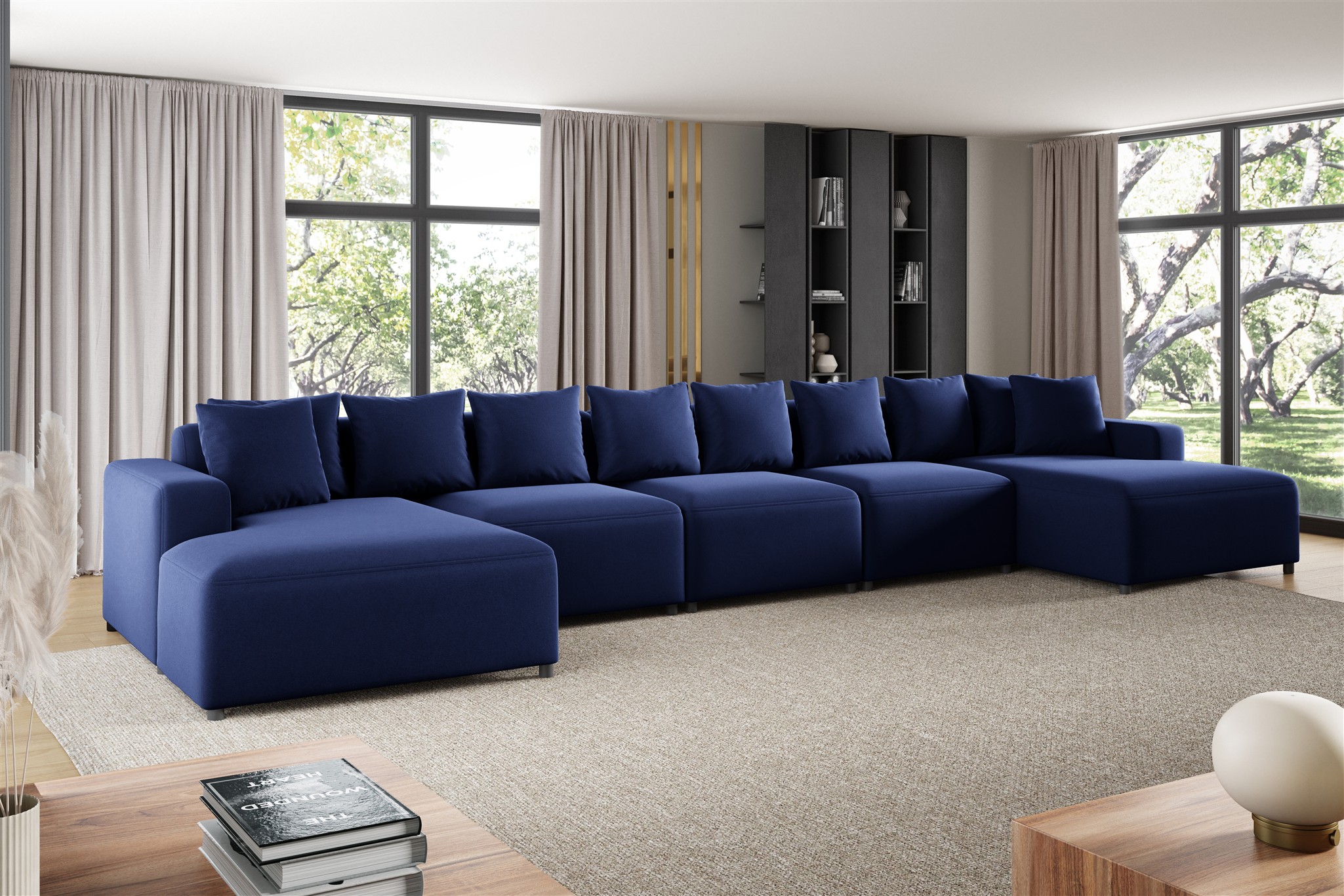 Wohnlandschaft Sofa U-Form Designersofa MEGAN XL in Stoff Salvador Dunkelblau | Wohnlandschaften ohne Schlaffunktion | Polstermöbel | Wohn-& Essbereich