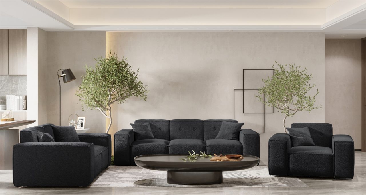 Sofaset ersofa CESINA 3-2-1 in Stoff Ascot Bukla Schwarz