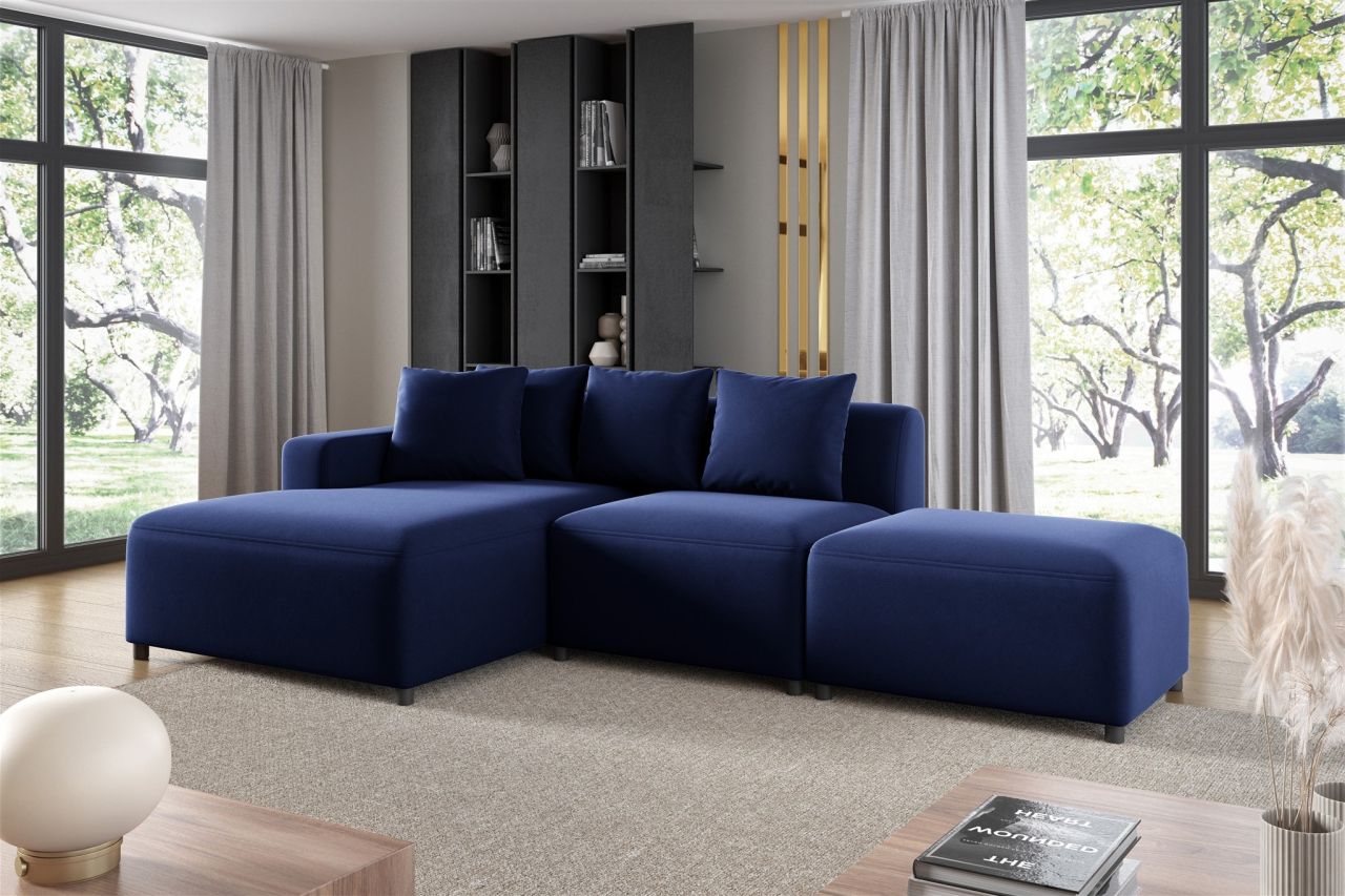 Ecksofa ersofa MEGAN XS inkl. Hocker Stoff Salvador Dunkelblau Ottomane...