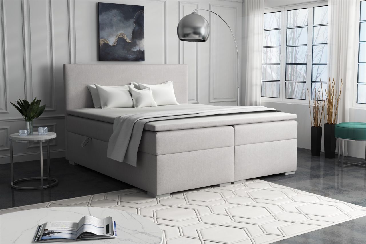 Boxspringbett Schlafzimmerbett SOREL 140x200cm Stoff Soro Hellgrau