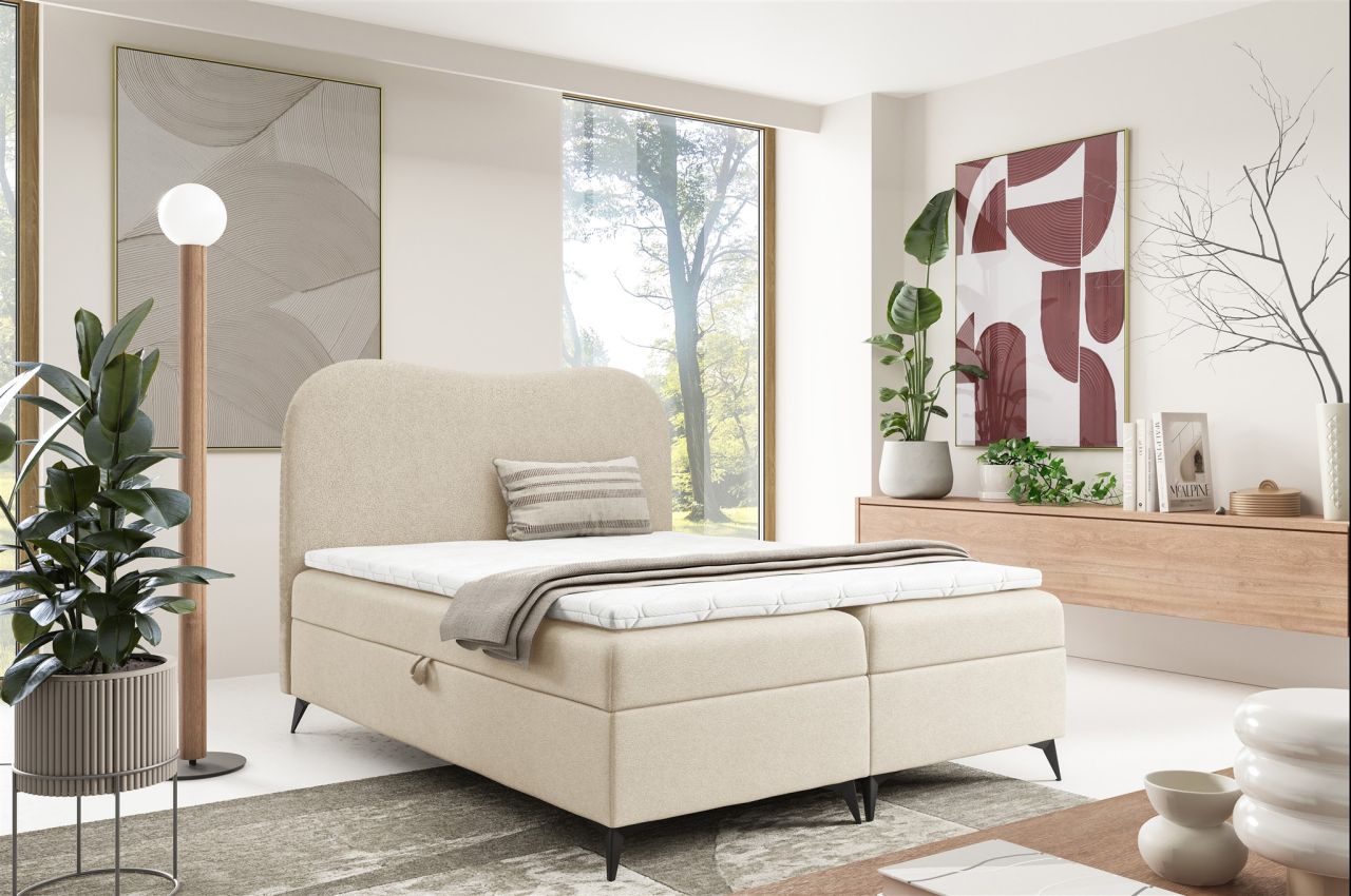 Boxspringbett Schlafzimmerbett BLAIR 160x220cm Stoff Now or Never Creme