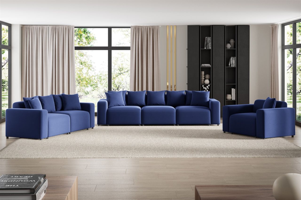 Sofaset ersofas MEGAN 3-2-1 in Stoff Salvador Dunkelblau