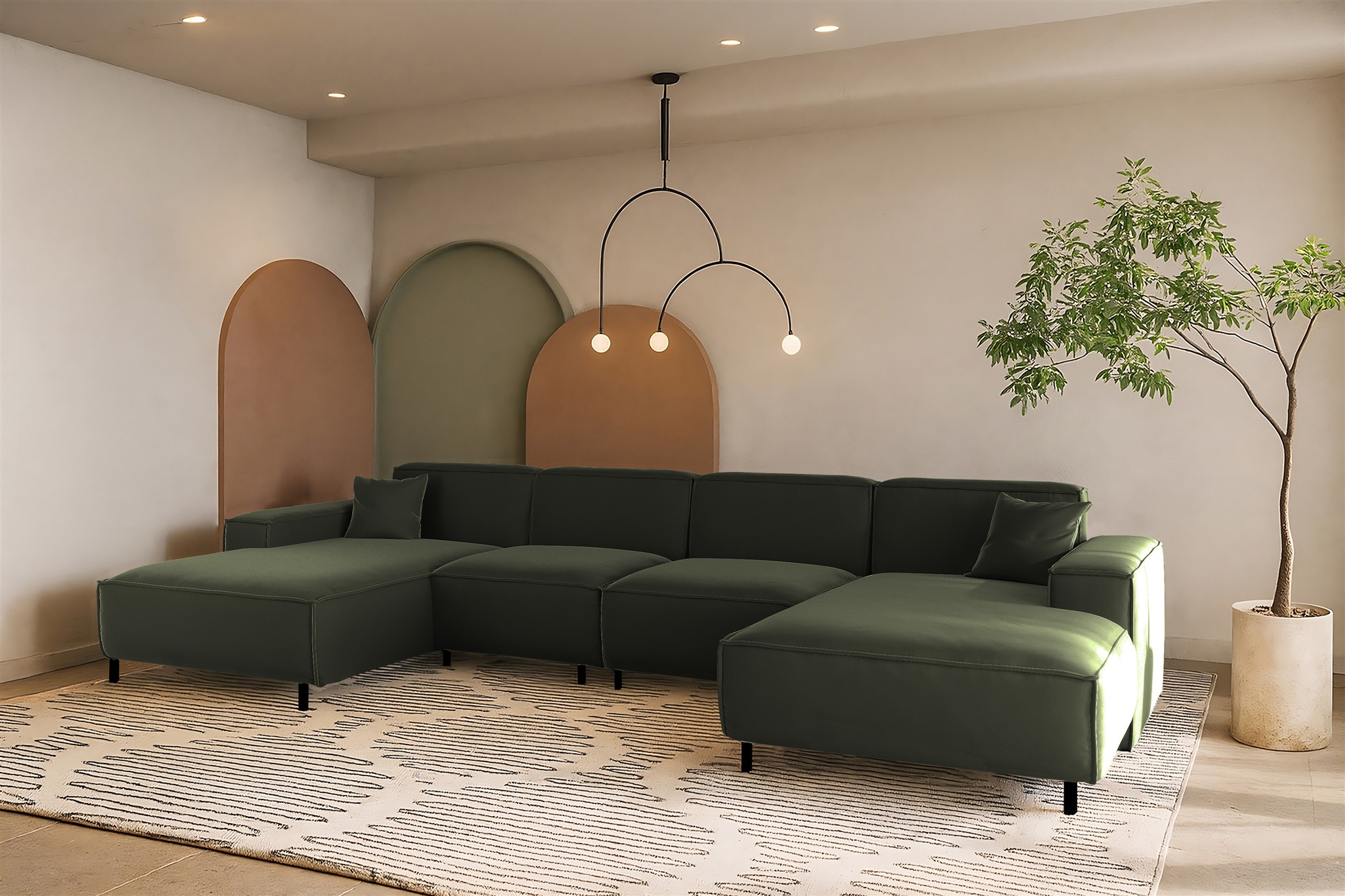 Wohnlandschaft Sofa U-Form GLORIA in Stoff Tiffani Grün | Wohnlandschaften ohne Schlaffunktion | Polstermöbel