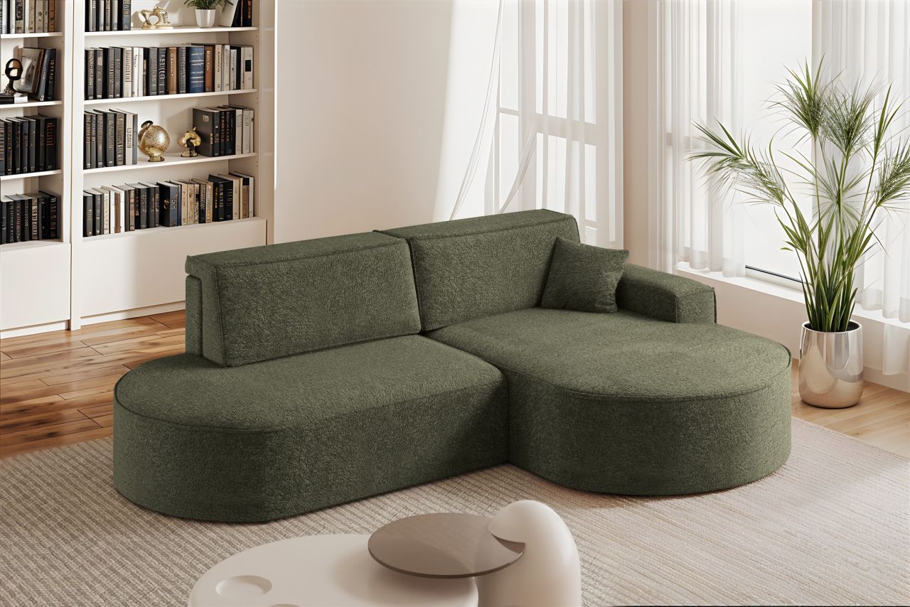 Ecksofa Schlafsofa Sofa VENEDIG Stoff Arena Dunkelgrün Ottomane Rechts