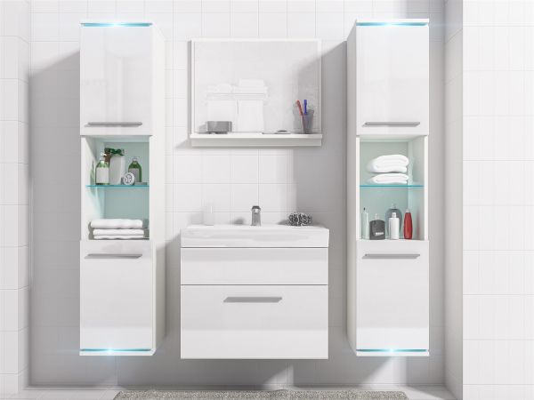 Badmöbel Set 5-Tlg Weiss Hochglanz TOPLINE inkl.Waschtisch inkl.LED