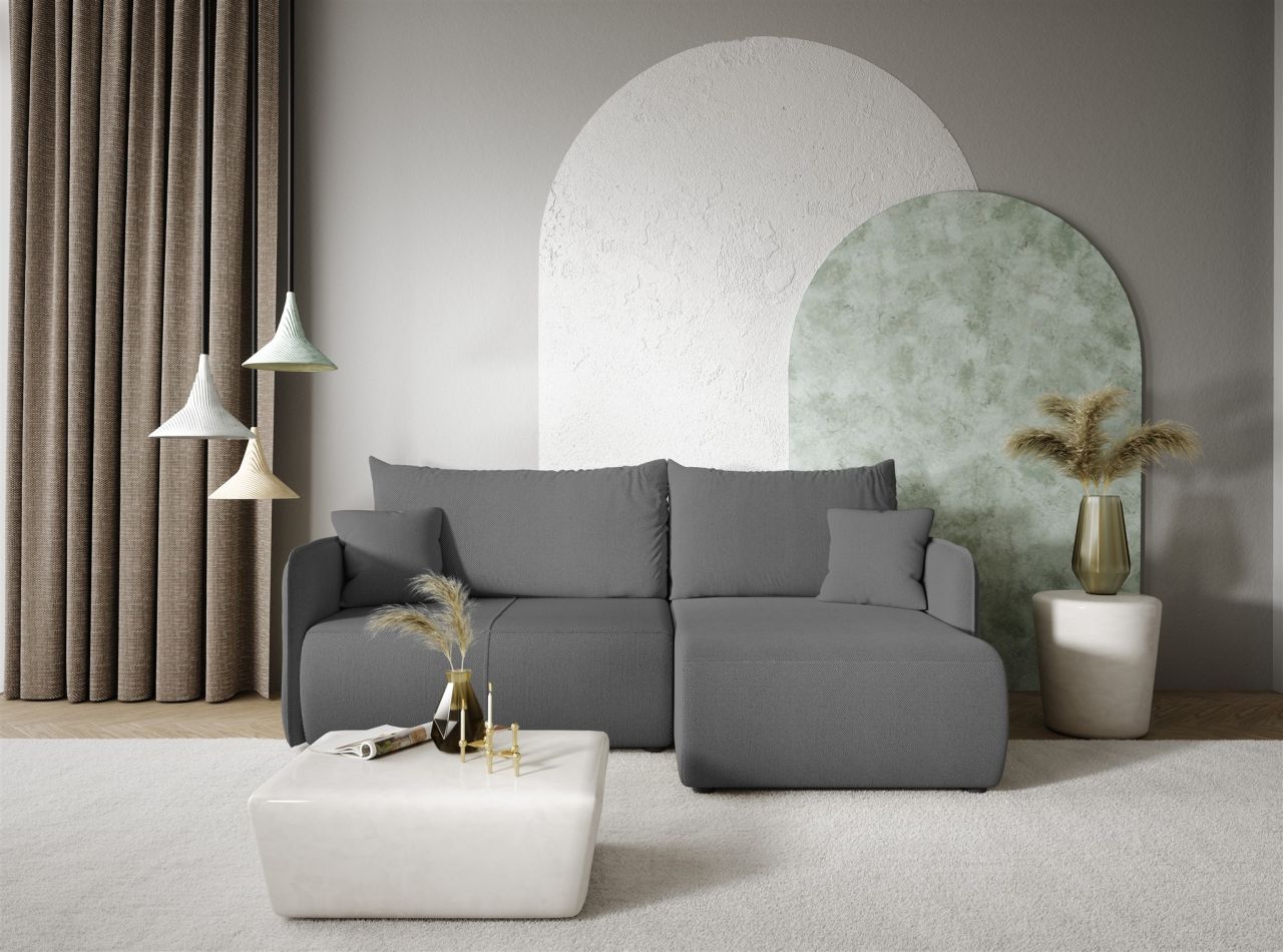 Ecksofa Sofa mit Schlaffunktion CALGARY Stoff Curio Dunkelgrau Ottomane Rechts