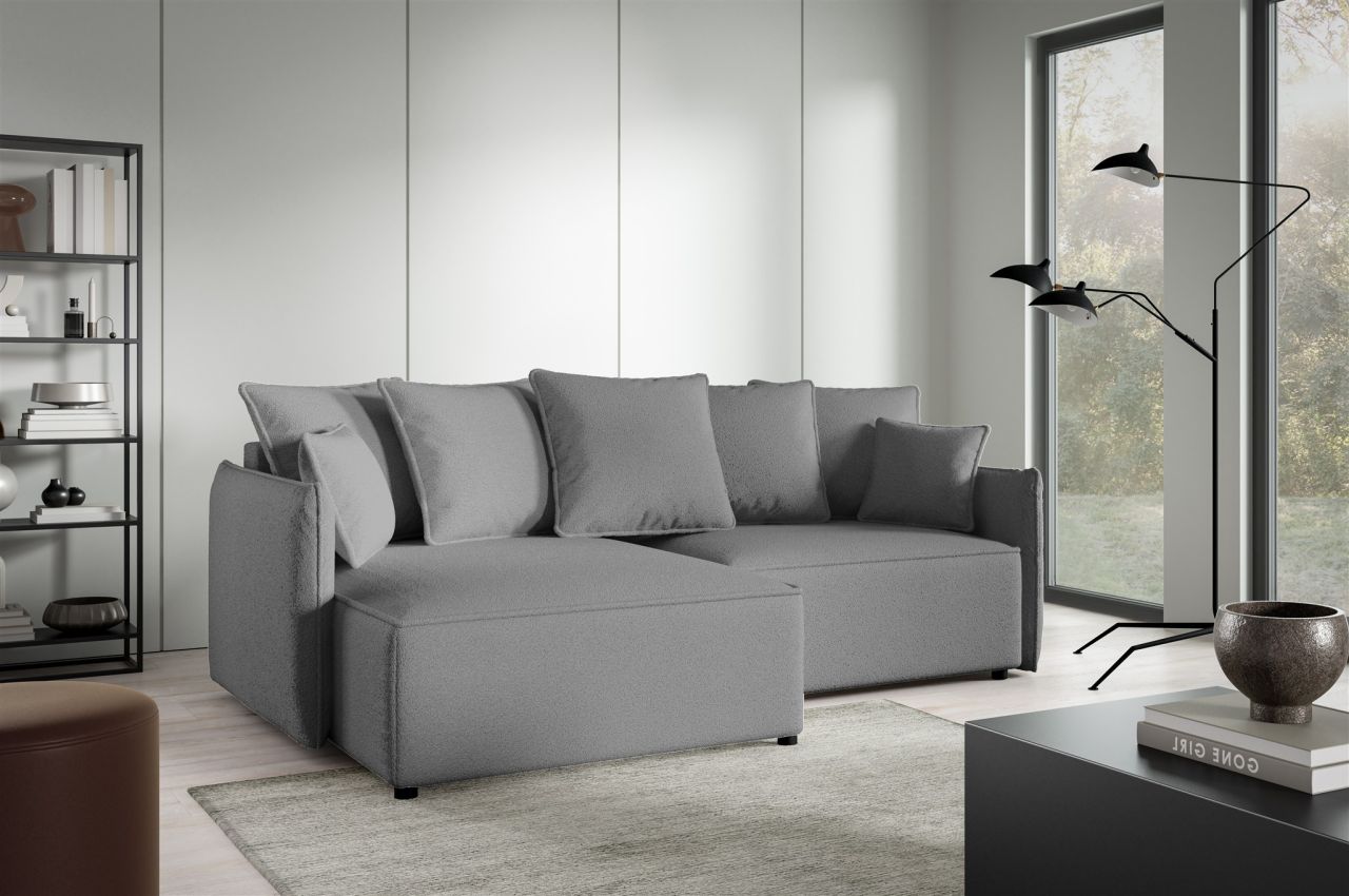 Ecksofa Schlafsofa Sofa MINEA in Stoff Abriamo Dunkelgrau Ottomane Links