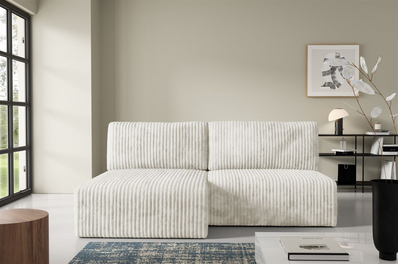 Ecksofa mit Schlaffunktion NATALIA XS in Stoff Tilia Creme Ottomane Links