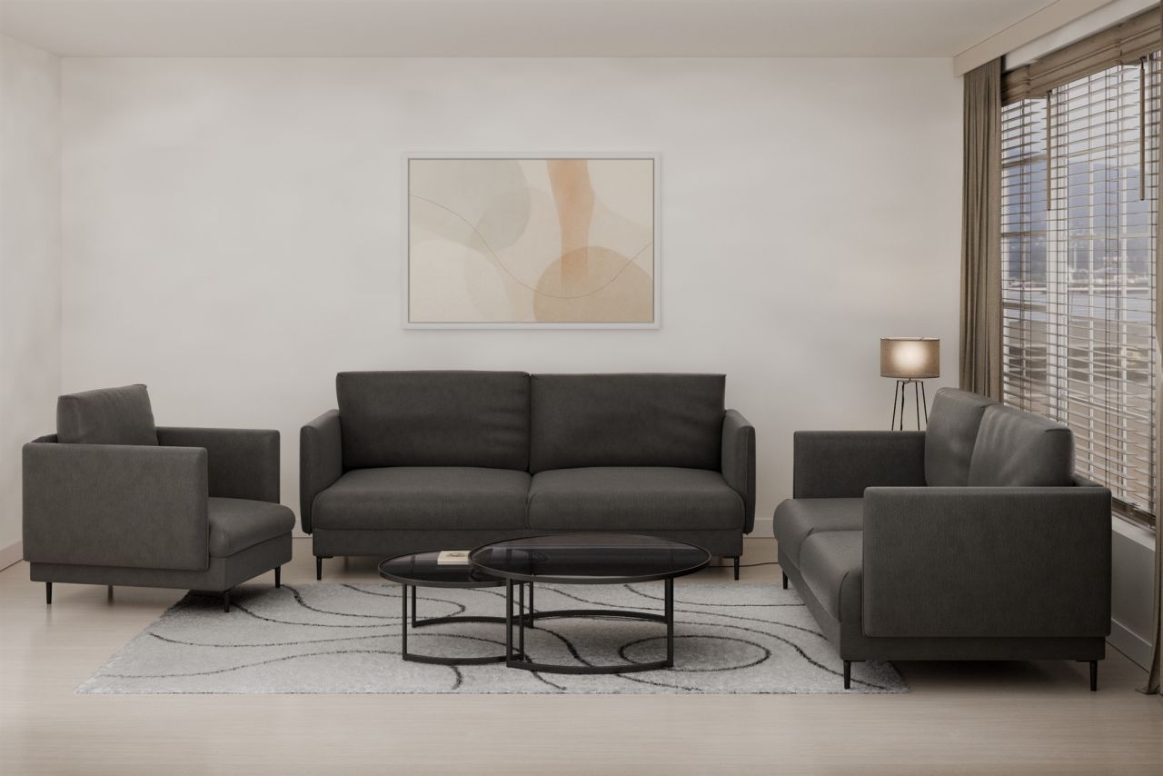 Fun Moebel Sofaset Designersofas Helmer 3-2-1 Stoff Vibe Anthrazit