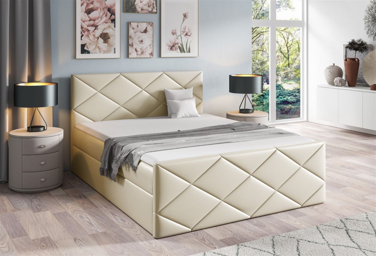 Boxspringbett Schlafzimmerbett KOSMOS 120x220cm Kunstleder Madryt Creme