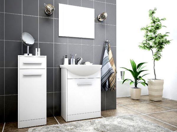 Badmöbel Set 4-Tlg Weiss matt PERM Nr.3 inkl.Waschtisch