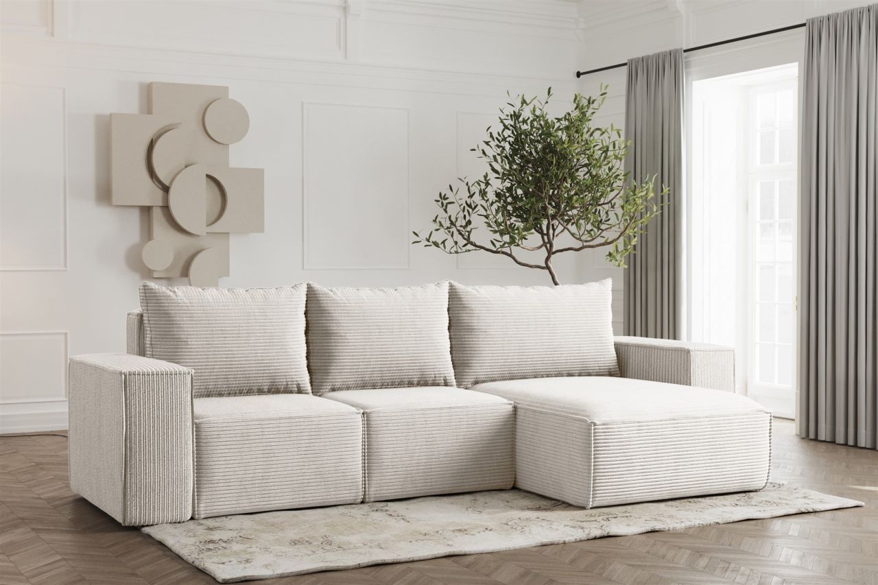 Ecksofa ersofa ESTELLE in Stoff Poso Creme Ottomane Rechts