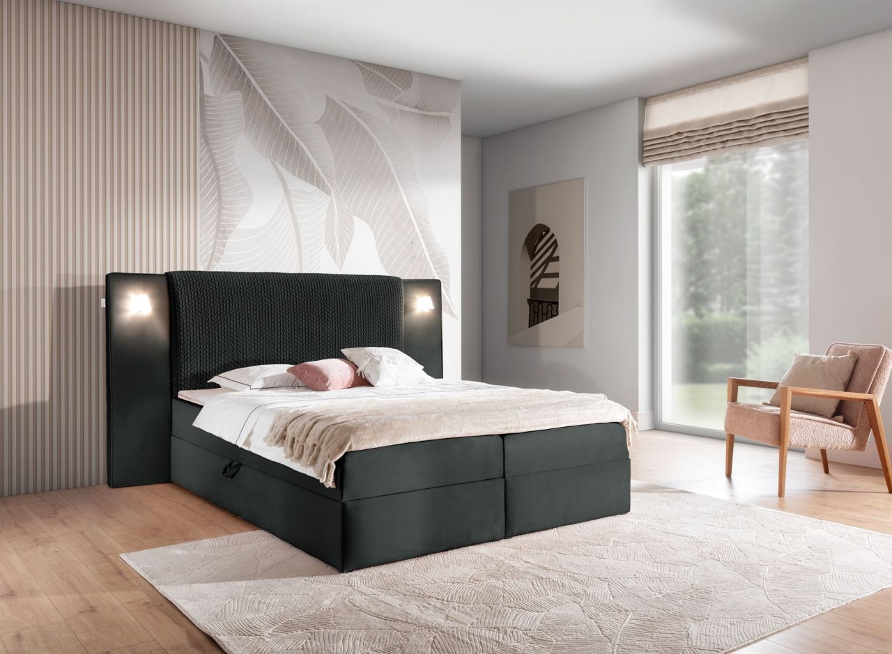 Boxspringbett Bett MARTEN 120x200cm Set.1 in Stoff Magic Velvet Schwarz