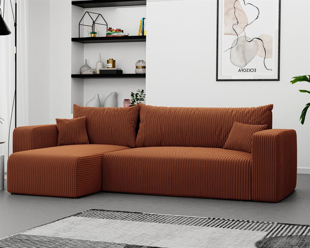 Fun Möbel Ecksofa Mit Schlaffunktion Sofa Luna Stoff Poso Rostbraun Ottomane Links