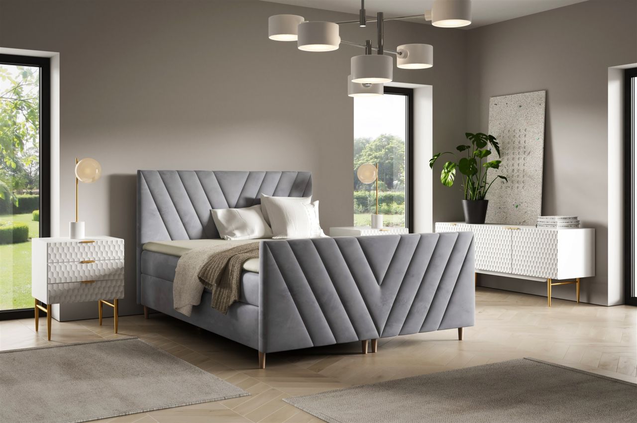 Boxspringbett Schlafzimmerbett CARLITO 140x200cm in Stoff Fresh Grau