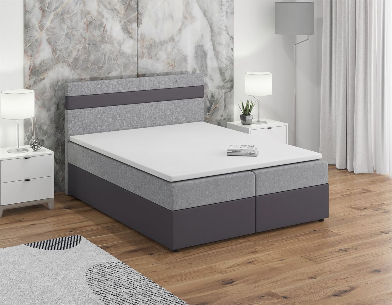 Boxspringbett Schlafzimmerbett INVERN 140x200cm Grau-Hellgrau