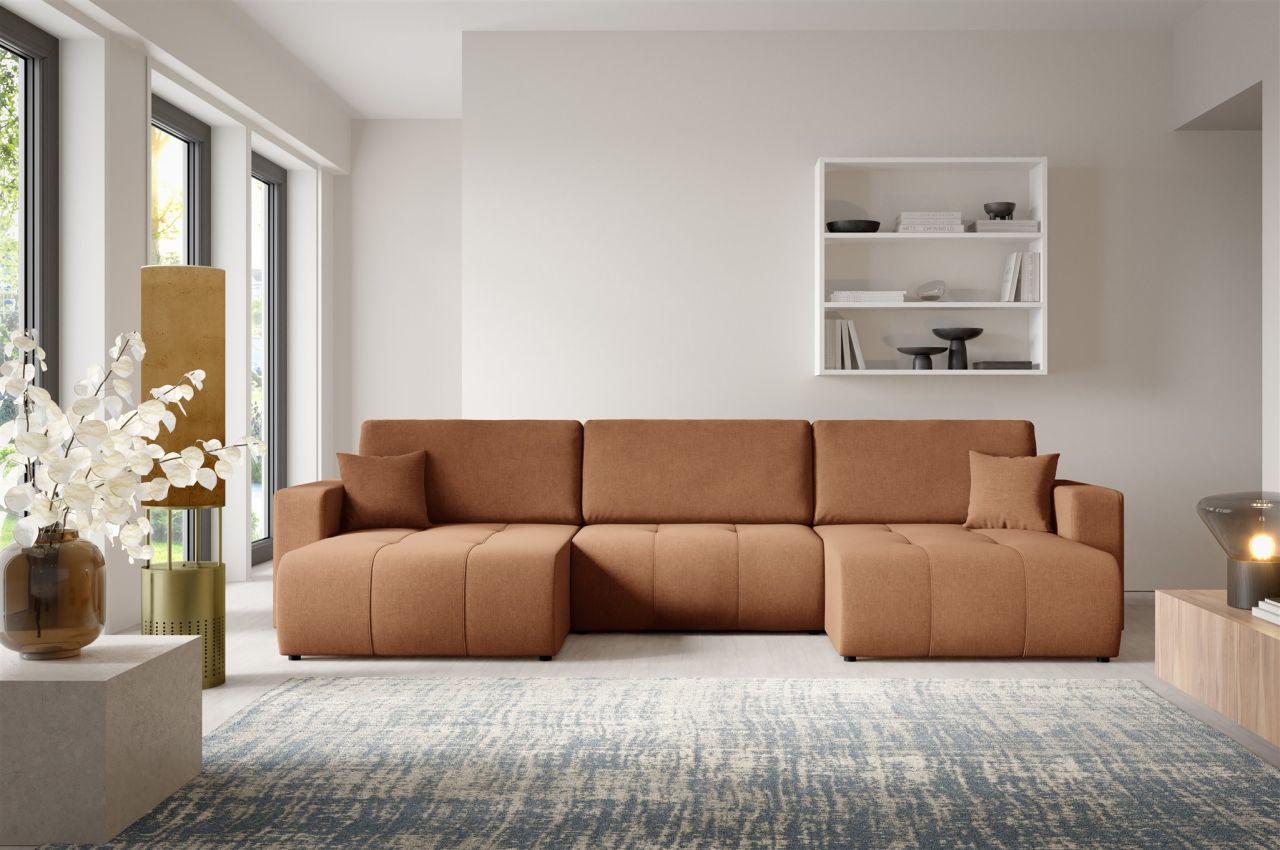 Wohnlandschaft Sofa mit Schlaffunktion AUGUSTO in Stoff Wind Rostbraun
