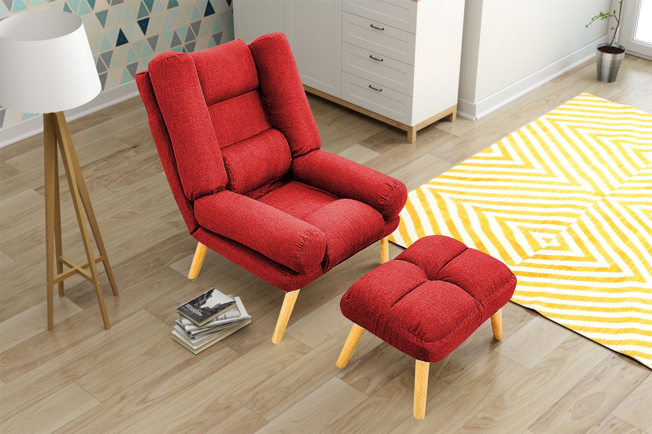 Relaxsessel Sessel VENICE verstellbar in Stoffbezug Rot inkl.Hocker | Fernsehsessel | Sessel | Stühle-& Sessel