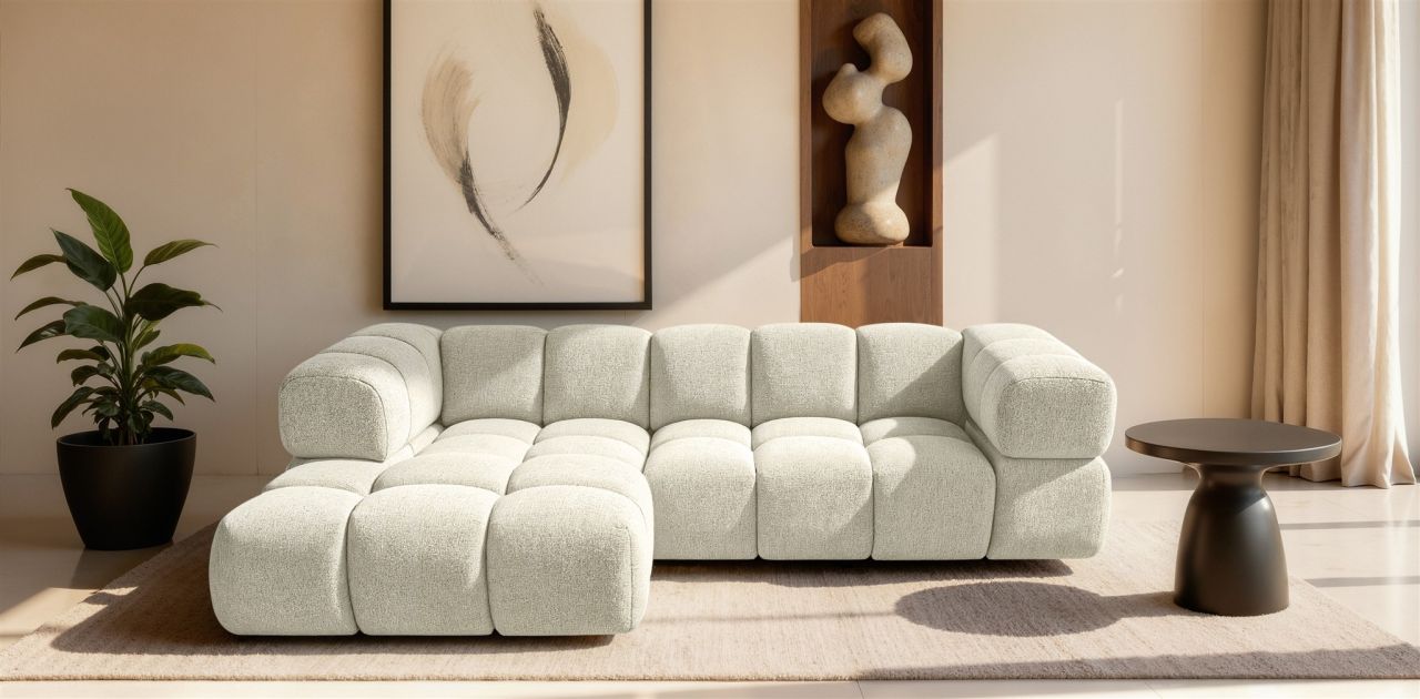 Ecksofa ersofa BLANCHE in Stoff Puente Creme Ottomane Links