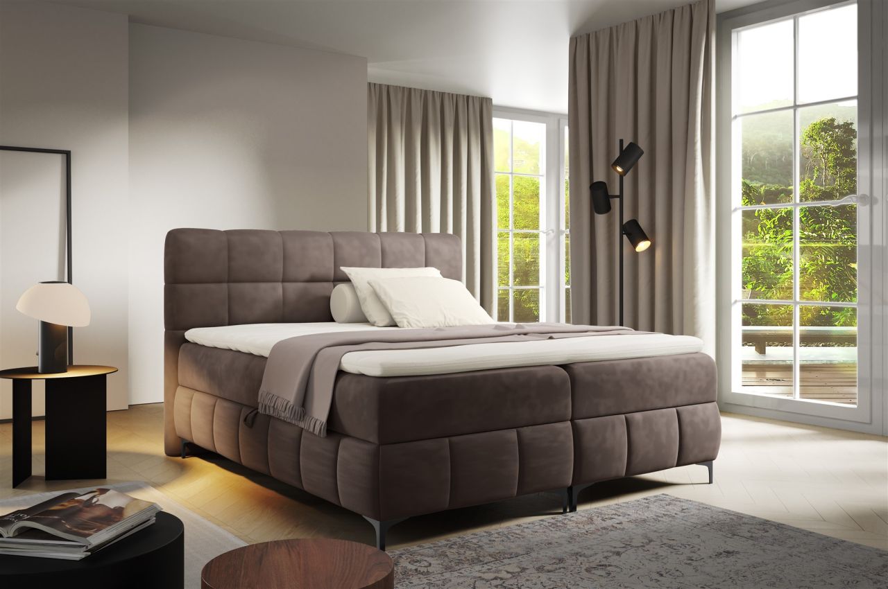 Boxspringbett Schlafzimmerbett SOPHIE 100x200cm Stoff Salvador Schokobraun