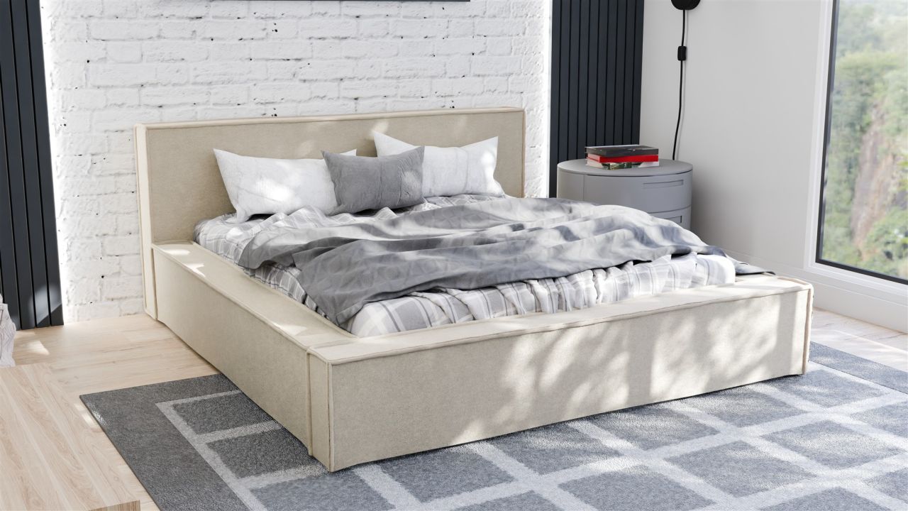Polsterbett Doppelbett Bett ALDANA 120x200cm in Stoff Freya Beige