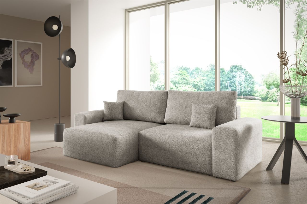 Ecksofa Schlafsofa Sofa ARONA XS in Stoff Centaur Graubeige Ottomane Links