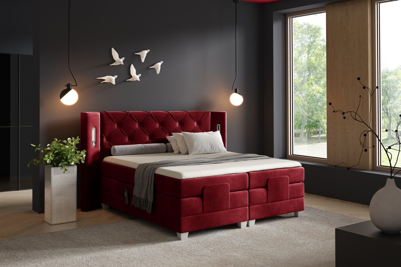 Boxspringbett Elektrisch Bett STEVE 140x200cm in Stoff Fresh Rot