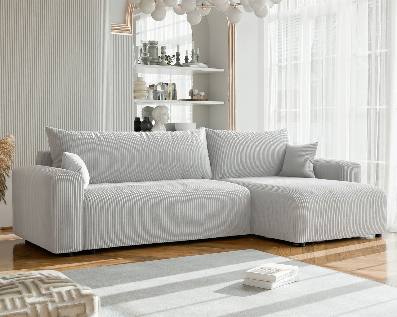 Fun Möbel Ecksofa Mit Schlaffunktion Luna Max In Stoff Poso Hellgrau Ottomane Rechts
