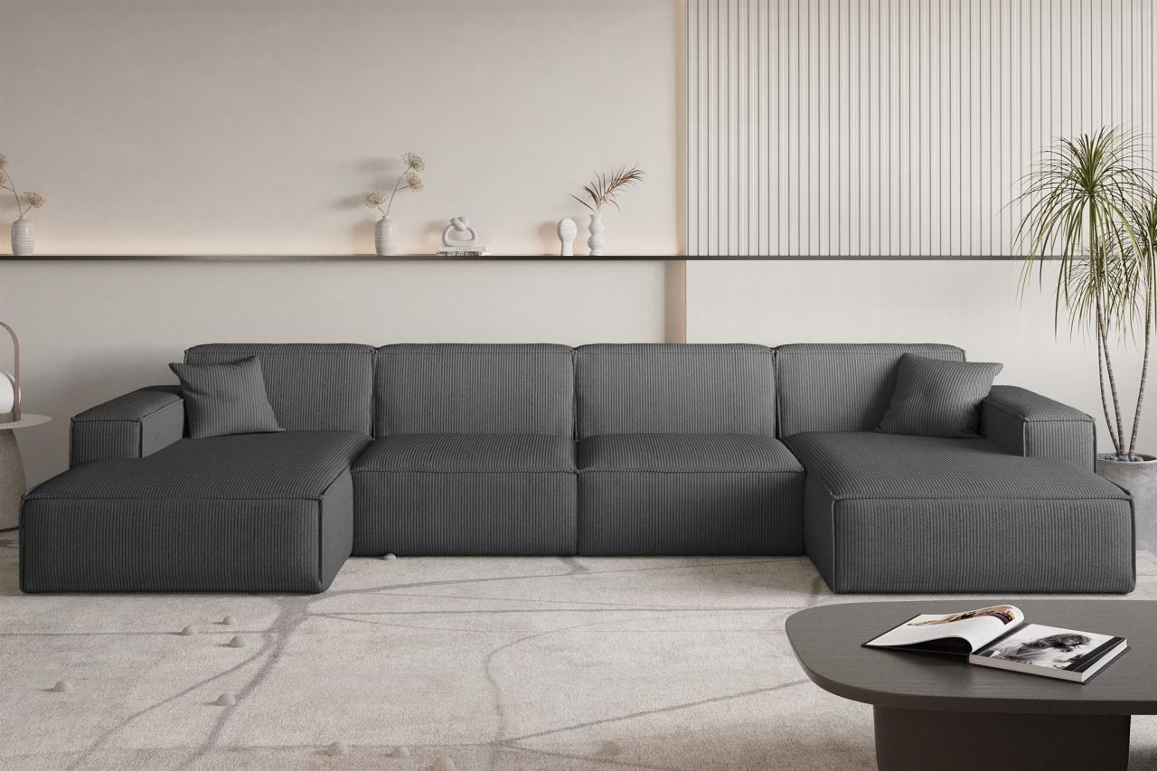Wohnlandschaft Sofa U-Form CELES PREMIUM in Stoff Scala Anthrazit
