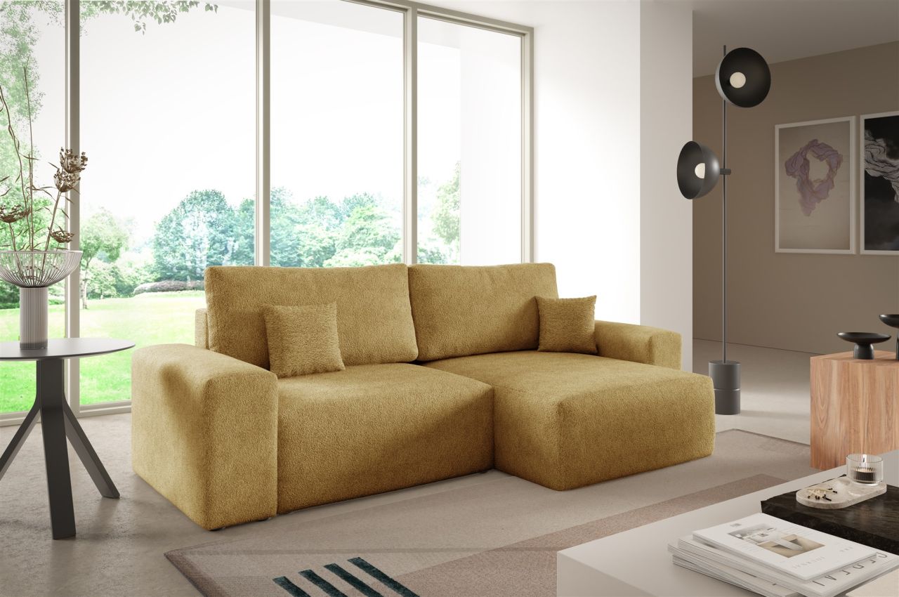 Ecksofa Schlafsofa Sofa ARONA XS in Stoff Centaur Honiggelb Ottomane Rechts