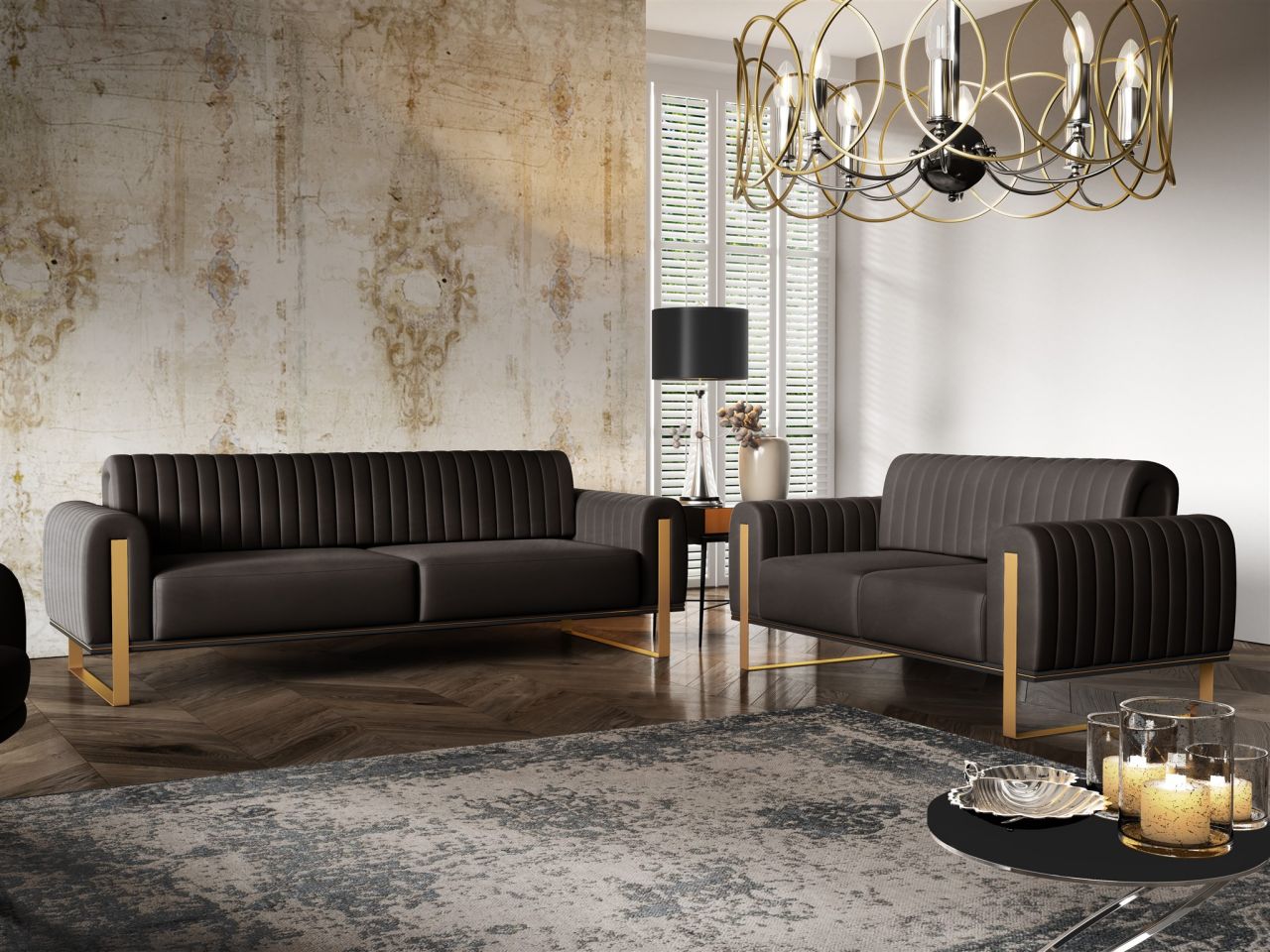 Sofaset ersofas VALERIE 3-2 in Stoff Stoff Elisa Velvet Schwarz