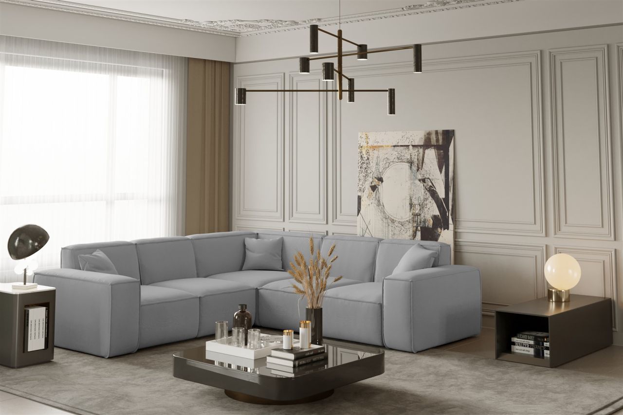 Ecksofa ersofa CELES in Stoff Opera Velvet Hellgrau Seite Universal