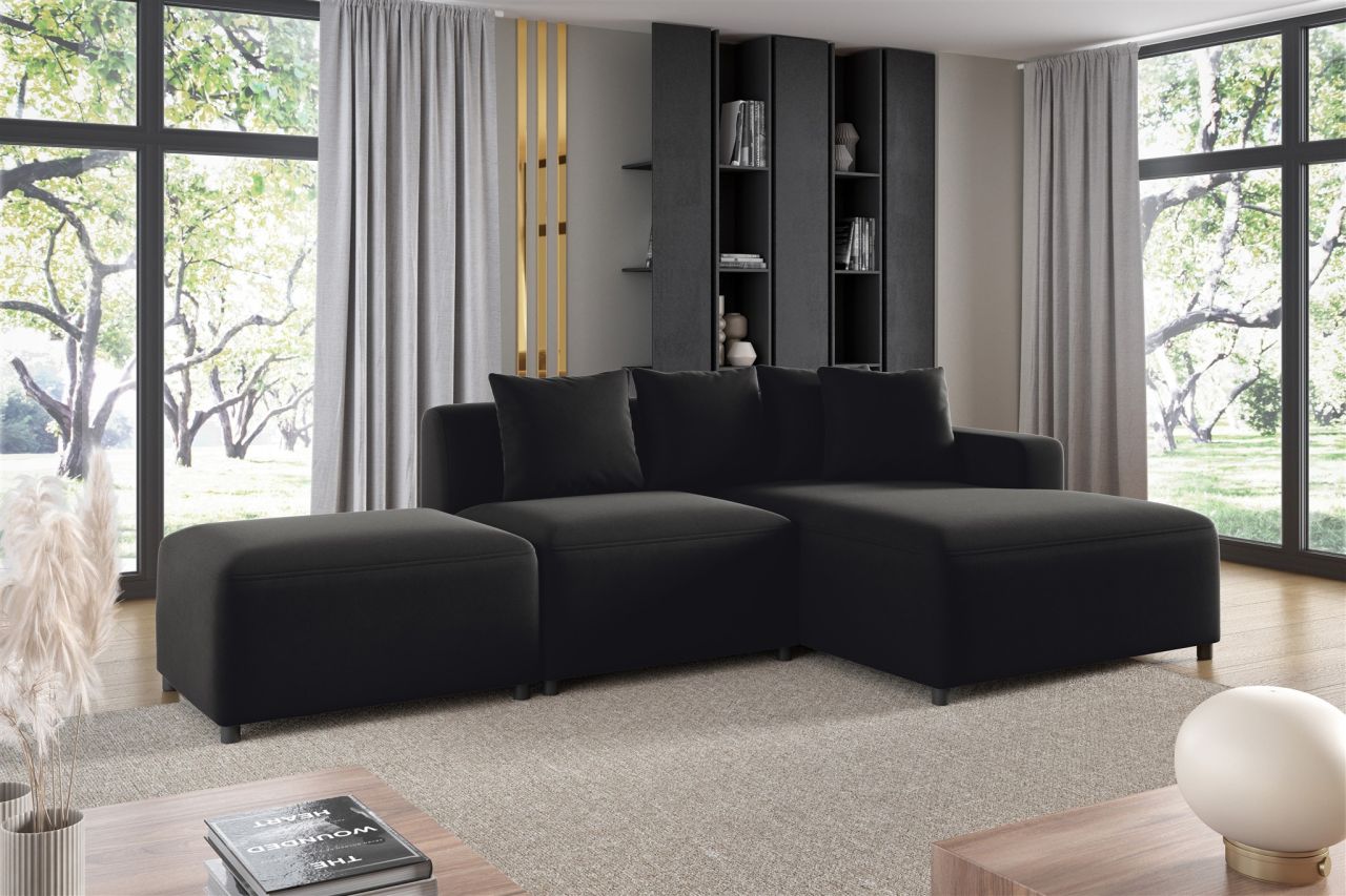Ecksofa ersofa MEGAN XS inkl. Hocker Stoff Salvador Schwarz Ottomane Re...