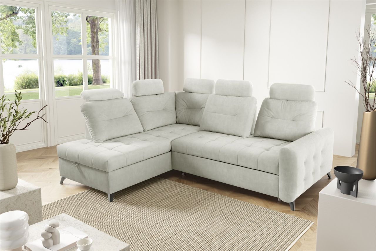 Ecksofa Schlafsofa Sofa WENDIE Stoff Hold Me Hellbeige Ottomane Links