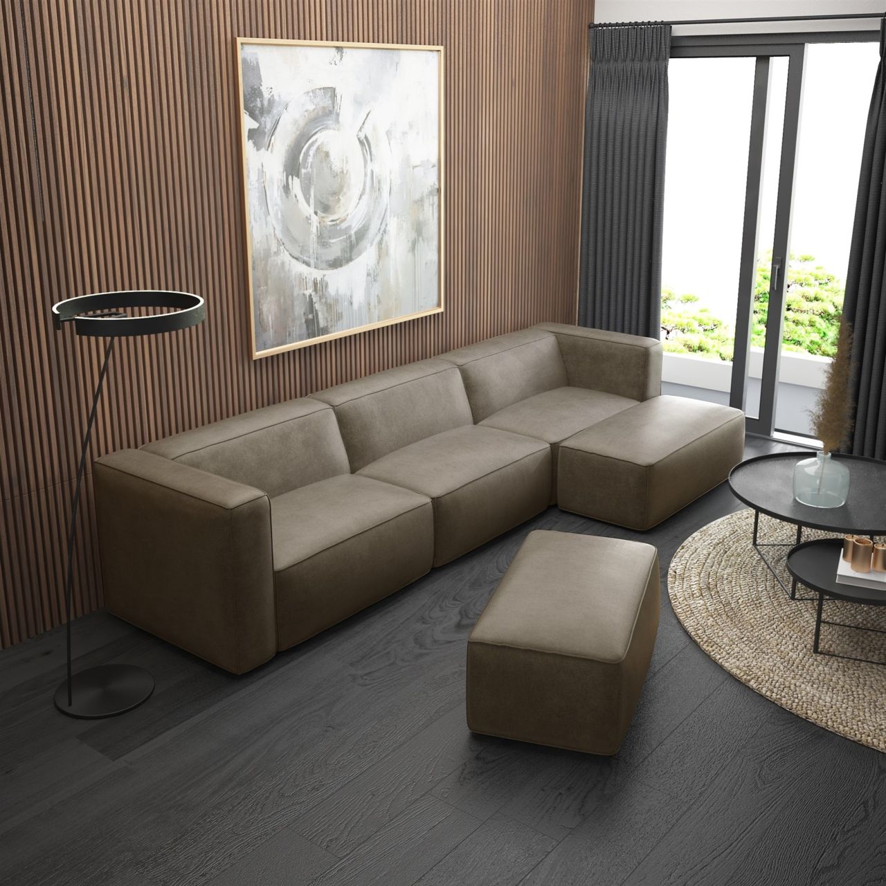 Ecksofa ersofa HELMER inkl. Hocker in Stoff Pola Braun Ottomane Rechts