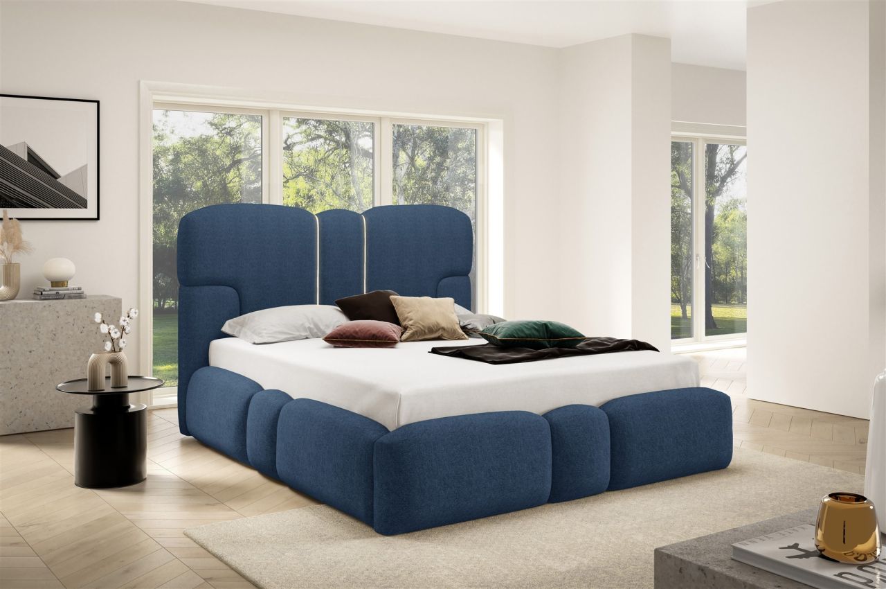 Polsterbett Schlafzimmerbett JORDAN 180x200cm Komplettset in Stoff Doha Blau