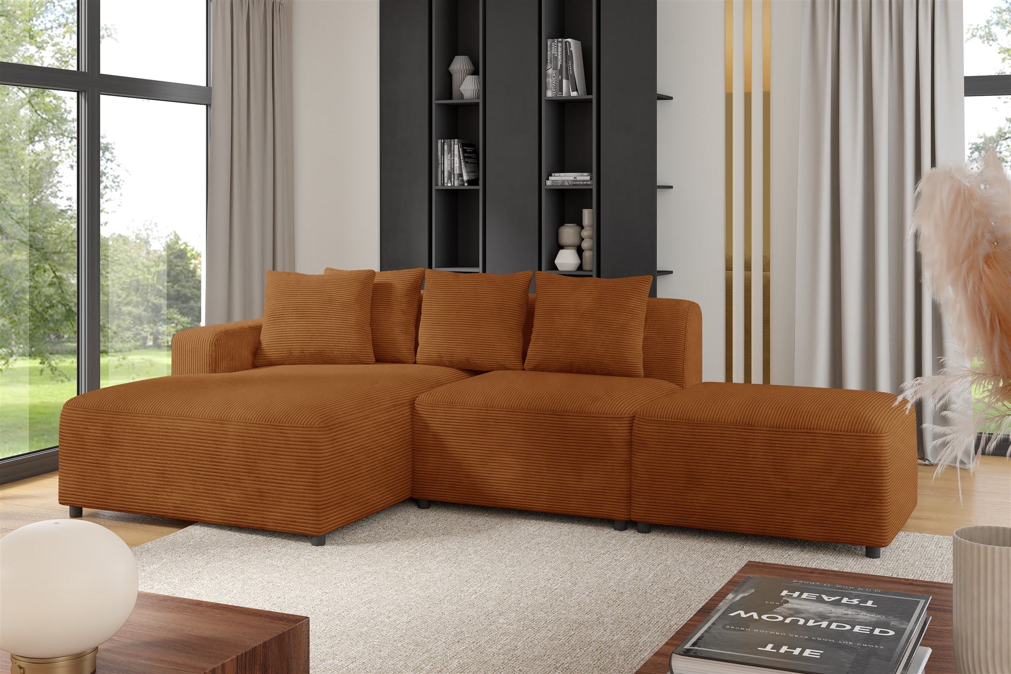 Polster Rostbraun Ecksofa Designersofa MEGAN XS inkl. Hocker Stoff Poso Rostbraun ...