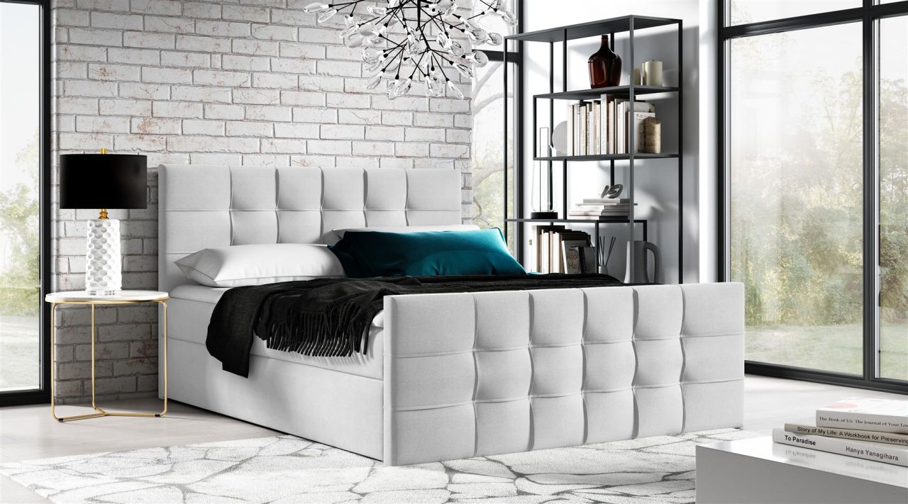 Boxspringbett Schlafzimmerbett NOEL 160x200cm Stoff Hellgrau inkl. Bettkasten