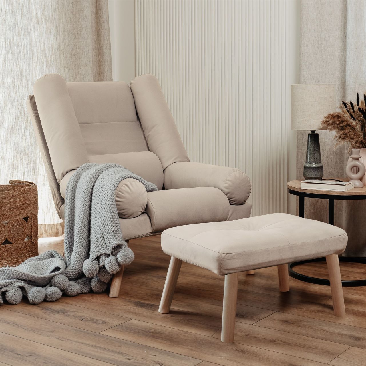 Relaxsessel Sessel ARIEL inkl. Hocker in Stoff Trinity Beige
