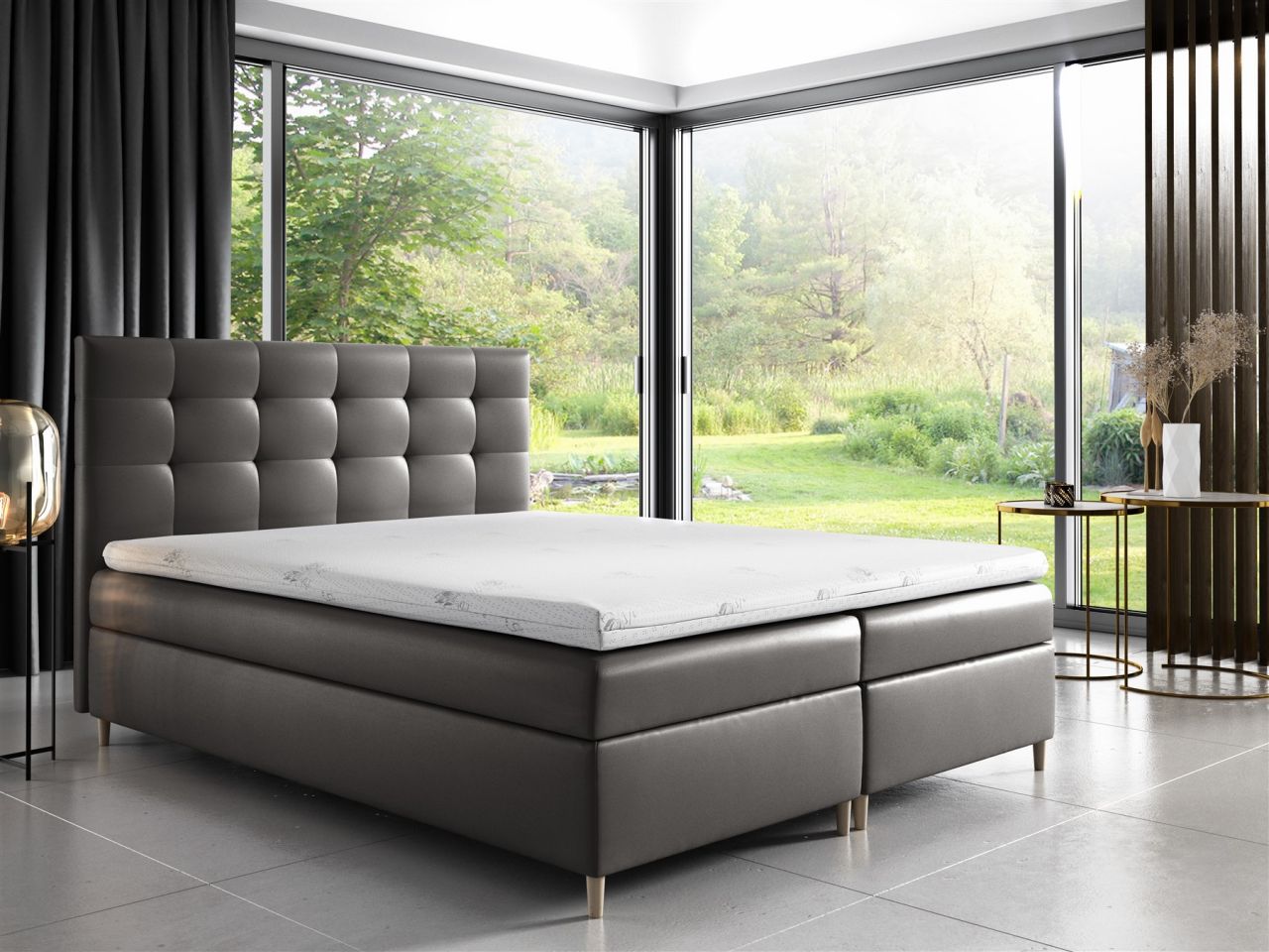 Boxspringbett Schlafzimmerbett ARVID 140x200cm Kunstleder Hellgrau