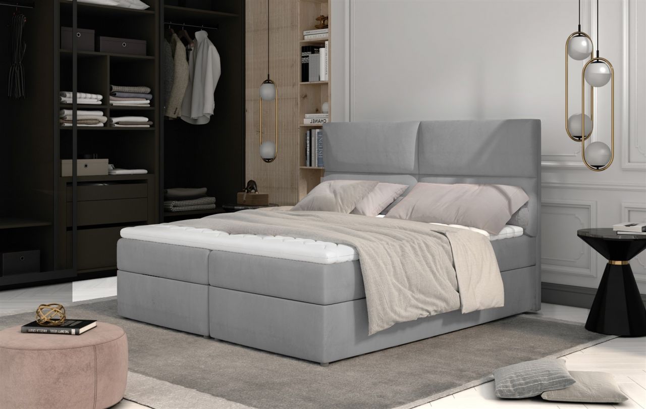 Boxspringbett Schlafzimmerbett HAZEL 180x200cm Stoff Monolith Hellgrau