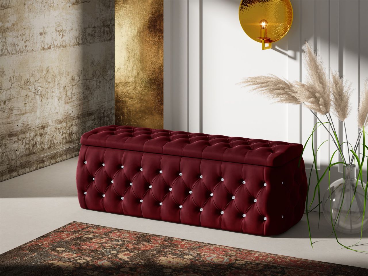 Polsterhocker mit Stauraum Betthocker SEVRA 180x50x45 cm Elisa Velvet Bordeau...
