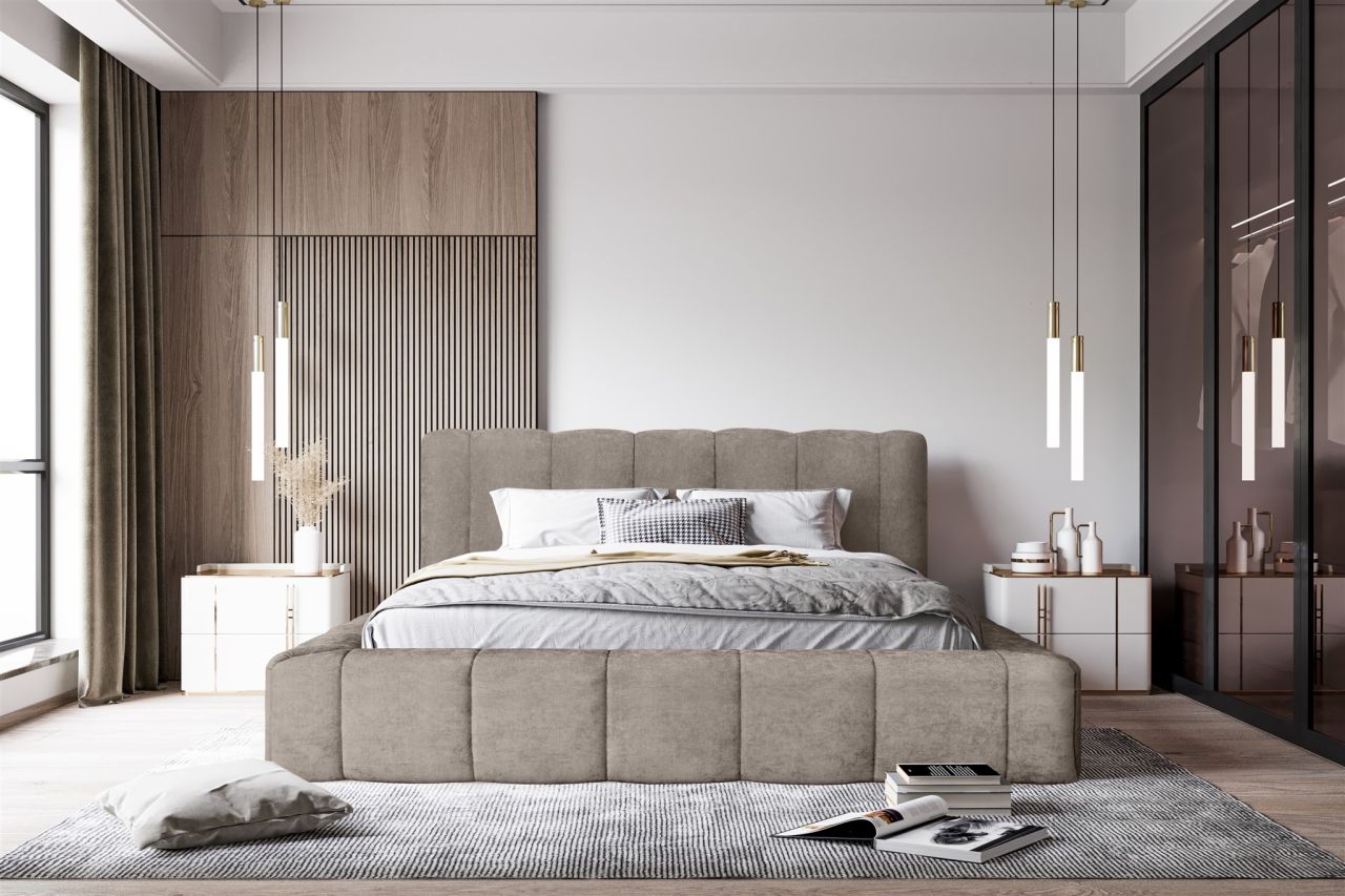 Polsterbett Doppelbett HAILEY 160x200cm in Stoff Sometimes Dunkelbeige