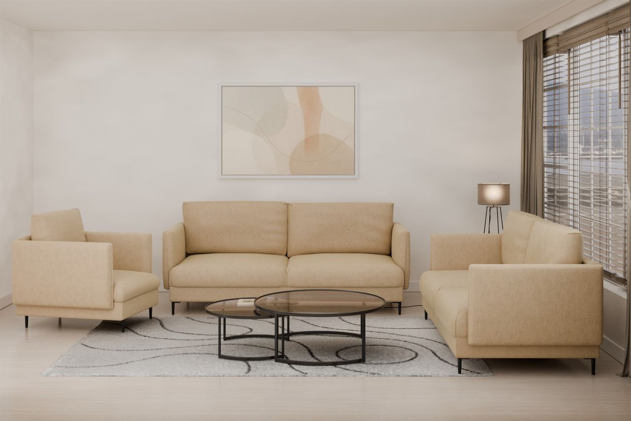 Fun Moebel Beige Sofaset Designersofas Helmer 3-2-1 Stoff Vibe