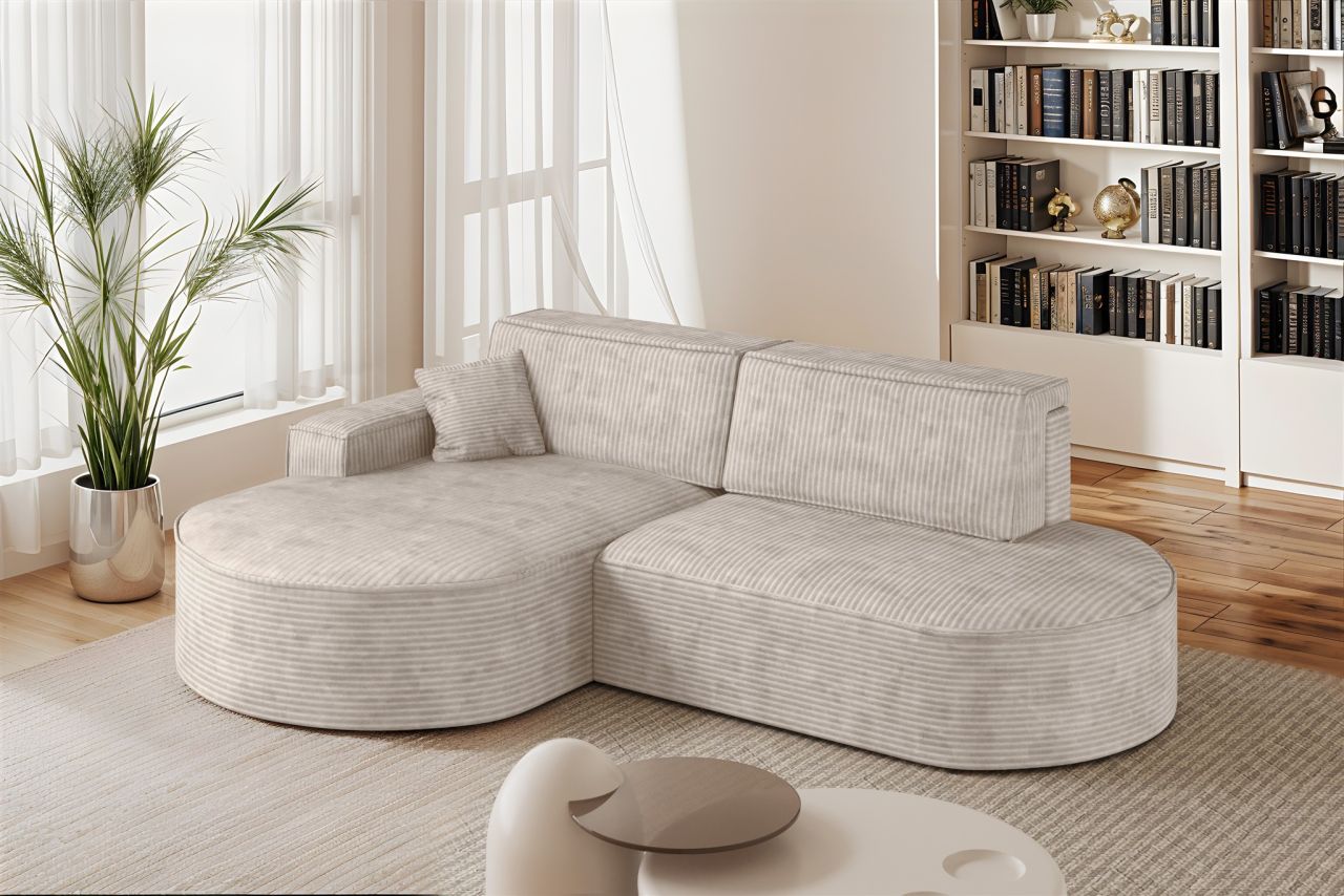 Ecksofa Schlafsofa Sofa VENEDIG Stoff Poso Altweiß Ottomane Links