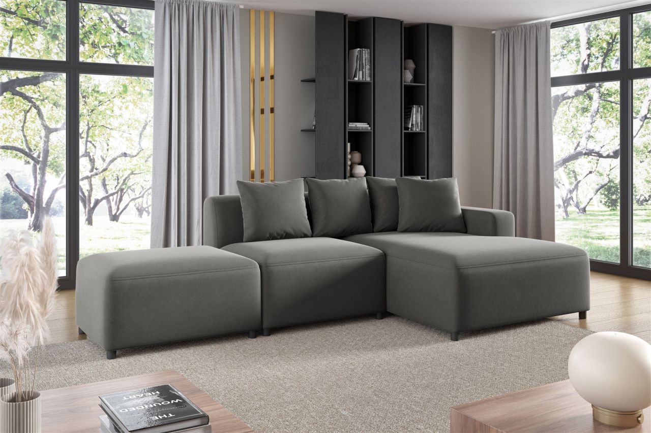 Ecksofa ersofa MEGAN XS inkl. Hocker Stoff Salvador Grau Ottomane Rechts