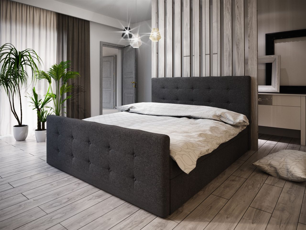 Boxspringbett Bett HUGO -Variante A- 200x200cm Schwarz inkl.Bettkasten
