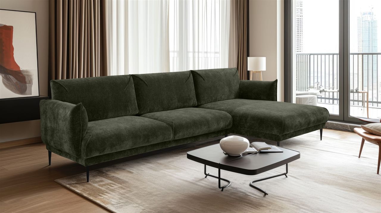 Ecksofa ersofa MADISON XL in Stoff Dress Me Grün Ottomane Rechts